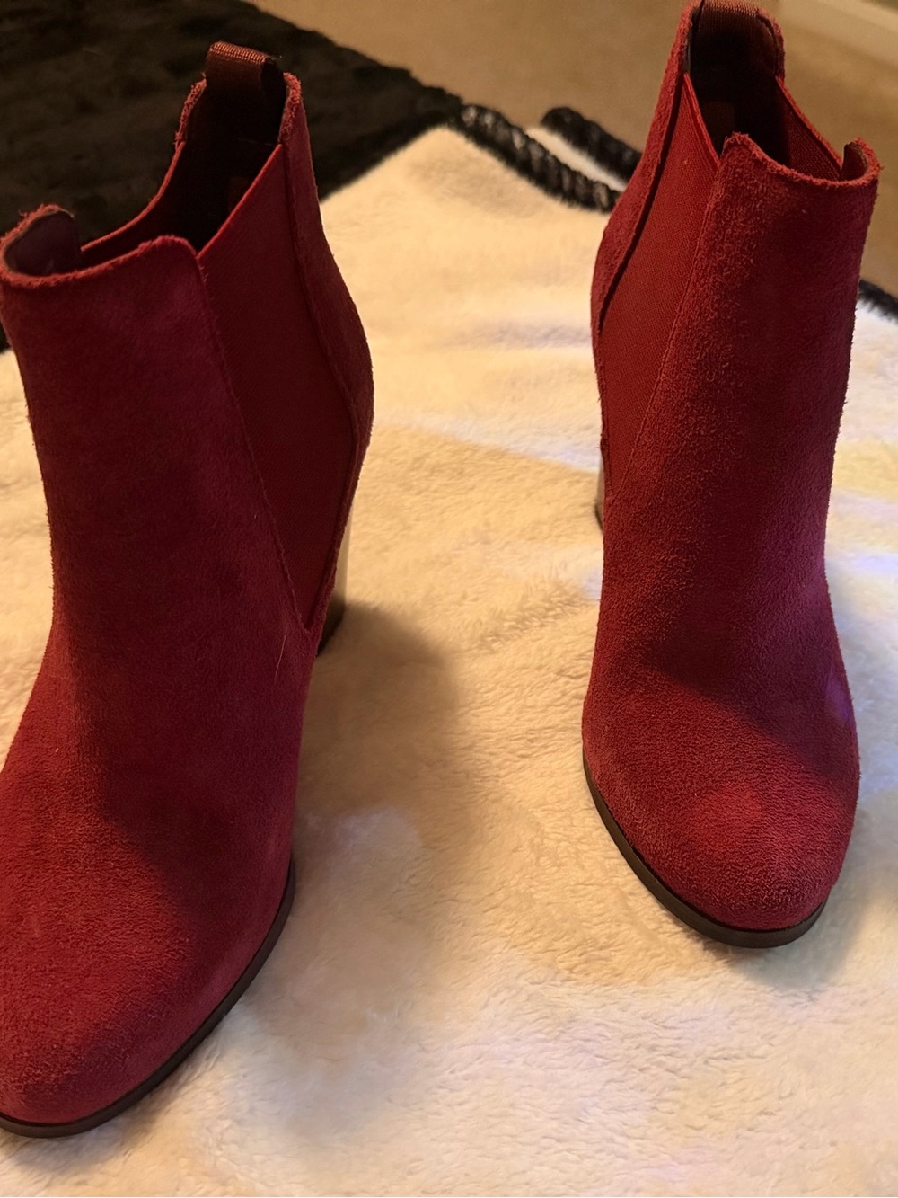 Michael Kors Red Suede Ankle Booties with Stacked Heel